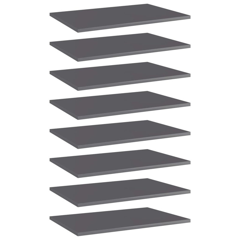 Tablettes pour bibliothèque 8 pièces en bois d'ingénierie, Gris à haute brillance