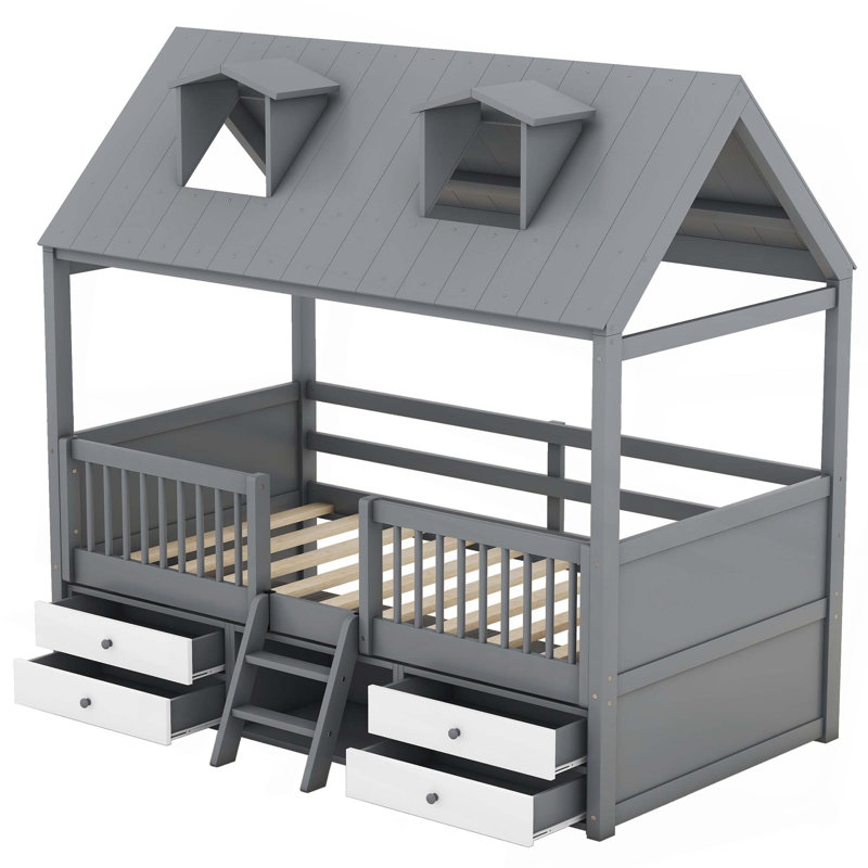 Structure de lit simple en bois, Grey