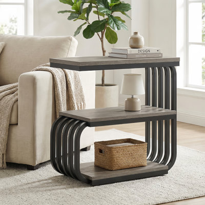 C-Shaped Side Table, 3-Tier Narrow End Table For Living Room