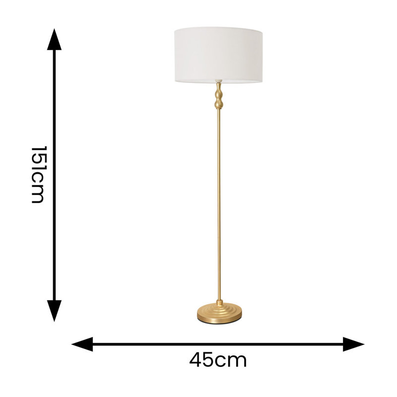 Saylorsburg 151cm Traditional Floor Lamp, No, White Fabric, Gold Metal