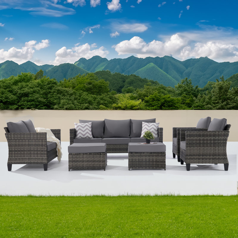 Wicker 9 - Person Patio Conversation Set, Gray