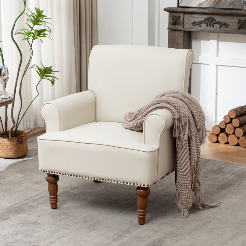 31' Wide Classic Faux Leather Accent Chair with Thick Cushion, Wheat
