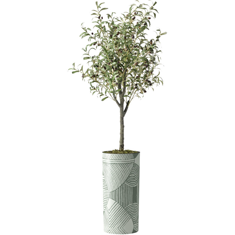 Arbre artificiel dans un pot de fleurs moderne, décoration d'arbre en soie d'olivier artificiel (pot et arbre), Bandes vertes