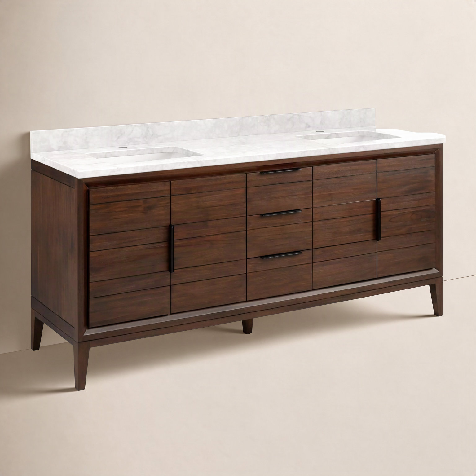 Aliso 72" Carrara Marble Double Bathroom Vanity, Carrara Marble / Java, 34'' H x 72'' W x 22'' D, Single-Hole Centered