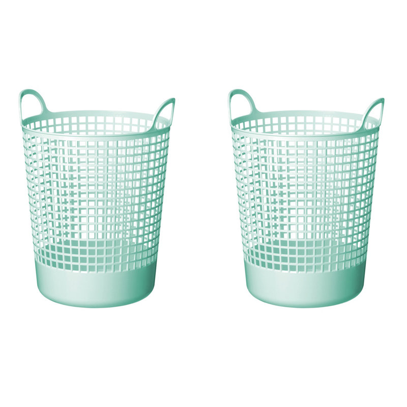 Mint Blue Round Plastic Laundry Basket with Handles