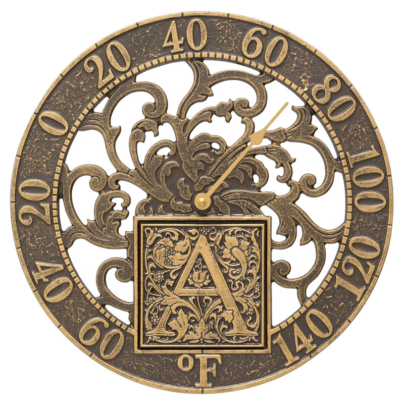 Thermomètre mural à silhouette monogramme personnalisable d'intérieur/extérieur, Bronze français