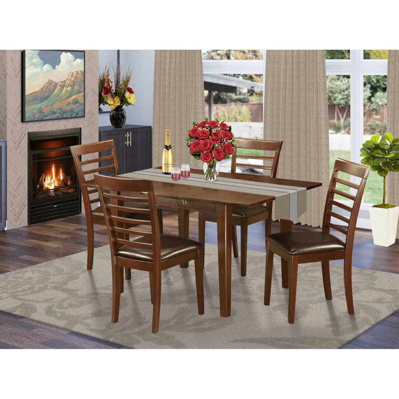 Agesilao Solid Wood Top Four Leg Dining Set, 5 Pieces: 1 Table, 4 Chairs, 30" H x 60" L x 32" W 