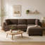 Canapé d'angle modulaire 3 places en chenille marron à détails froncés | Coussins de dossier épais en mousse haute densité | Pouf amovible | Montage facile | Parfait pour le salon et la chambre