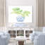 Chinoiserie, bleu, blanc, blanc, vert, palmier, fougère, feuilles, vase-416891611