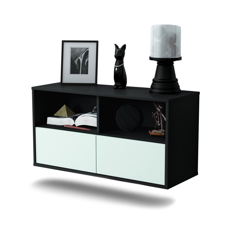 Strombury Unfinished Floating TV Stand, Black/Light Blue