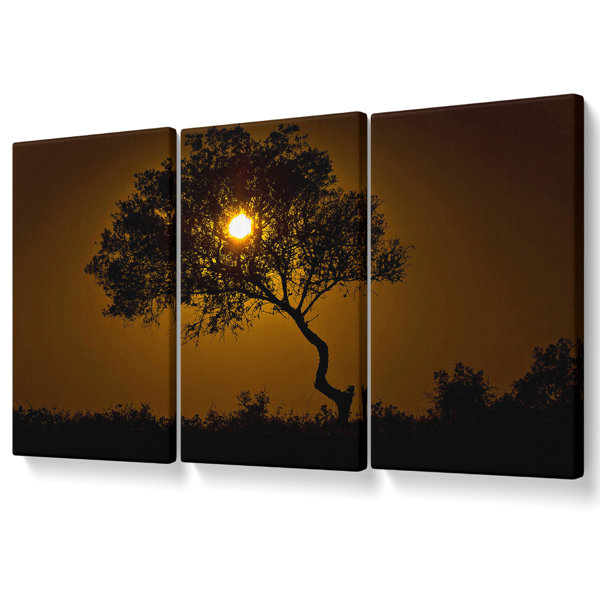 Ebern Designs Chocolate Sunset Tree - 3 Piece Wrapped Canvas Art Prints ...