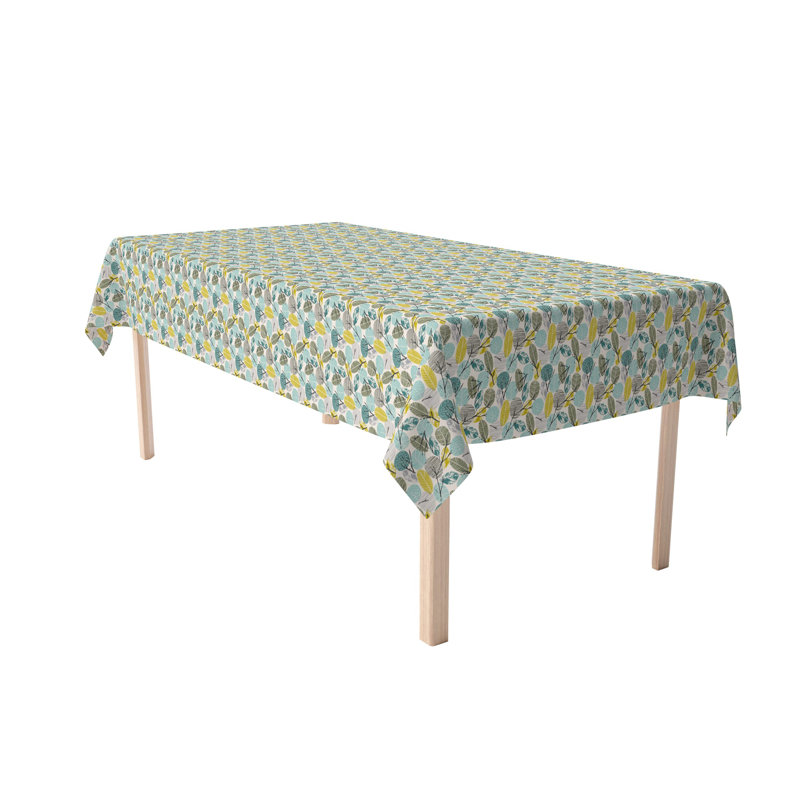 Hand Drawn Abstract Leaves Cotton Tablecloths Floral, 120" x 52"
