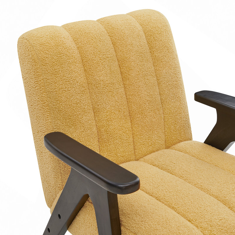 Chaise en bois avec accoudoirs et coussins de dossier jaune chaud, Jaune