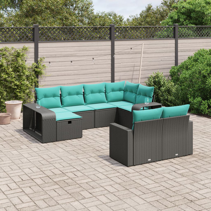 Ensemble de canapé de patio 10 pièces avec coussins en polyester noir Latitude Run®, Coussin bleu sarcelle / structure noire
