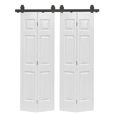 48 po X 80 po Porte pliante double en panneau de fibres à densité moyenne à 6 panneaux en chêne blanc avec kit de quincaillerie