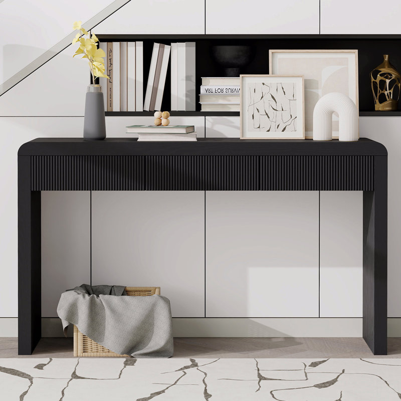 Console rustique avec 3 tiroirs cannelés, Noir
