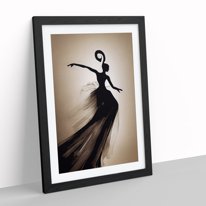 Dancing Woman Mid Air - Single Picture Frame Print, 64cm H x 46cm W x 2cm D, Black