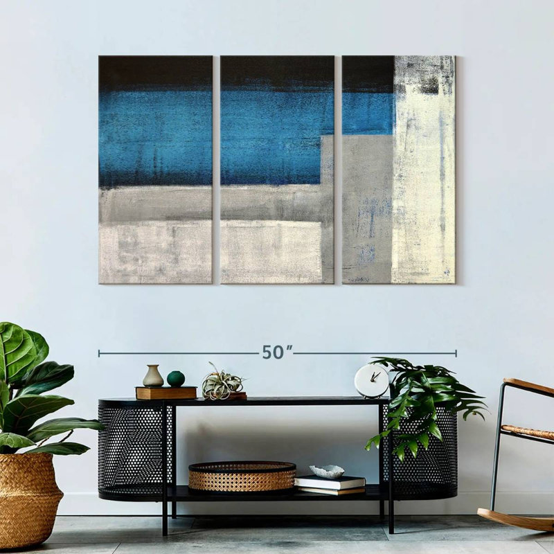 Ensemble de 3 pièces abstraites d'art moderne abstrait sur toile, H 50 po x l 32 po x P 1,25 po