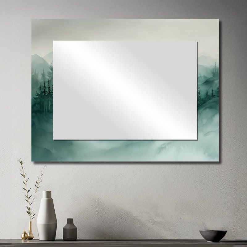 Fading Light Gradient Forest Landscape I - Landscape Mountains Mirror Wall Decor - Printed On Metal, 30" x 40"