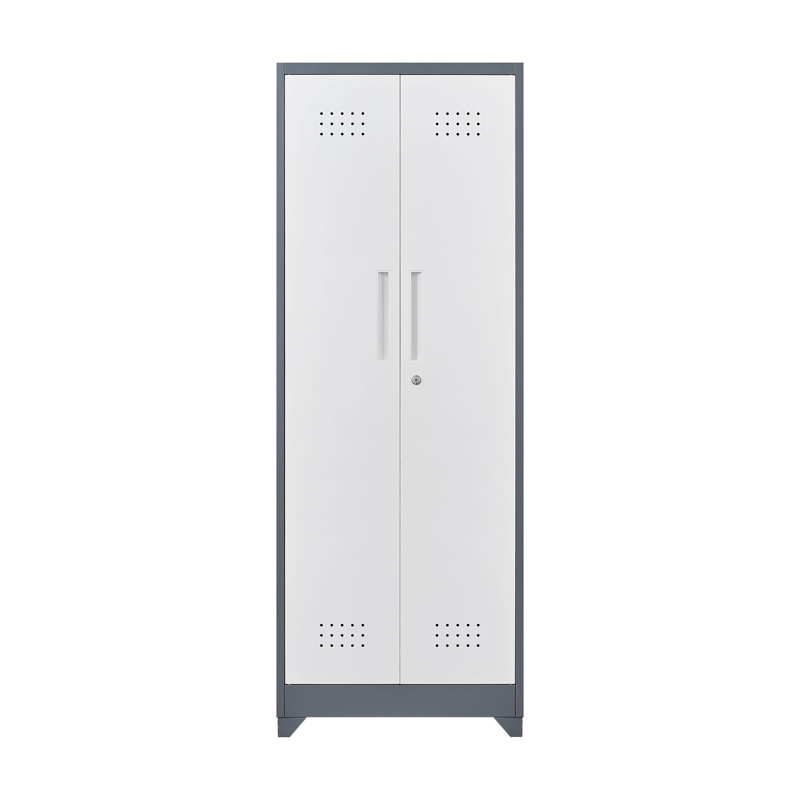 Storage Cabinet With Locking Doors And Shelves, 65" H Metal Storage Cabinet With Hanging Rod & S-Hooks, Cleaning Tool Storage Cabinet