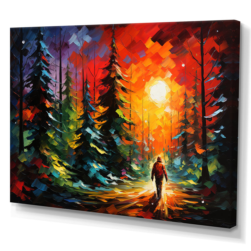 Jaune et vert, coucher de soleil, forêt, merveille - pin, art mural, Toile tendue, H 34 po x l 44 po x P 1,5 po