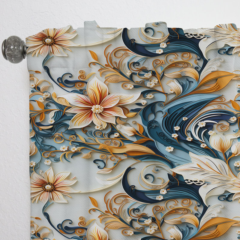 Coastal Retreat Paisley Pattern I - Glam Curtain - Velvet Room Darkening - 1 panel, 52" W x 108" L