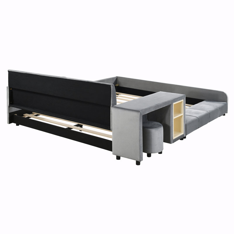 Lit plateforme tapissier Yalini, Gris