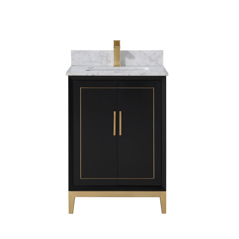 Gracie 24'' W Single Vanity, Midnight Black, Carrara Marble/Single Faucet Mount