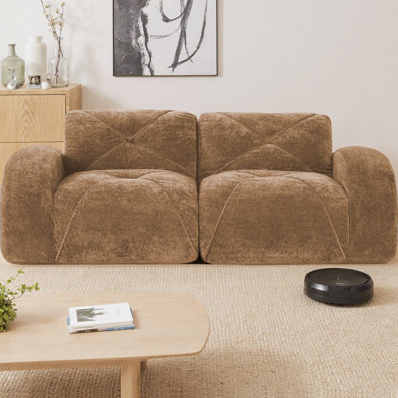 Canapé capitonné 2 places au design désossé, tissu de velours doux et éponge haute densité 32D, aucun assemblage requis, fond antidérapant pour les salons et les appartements