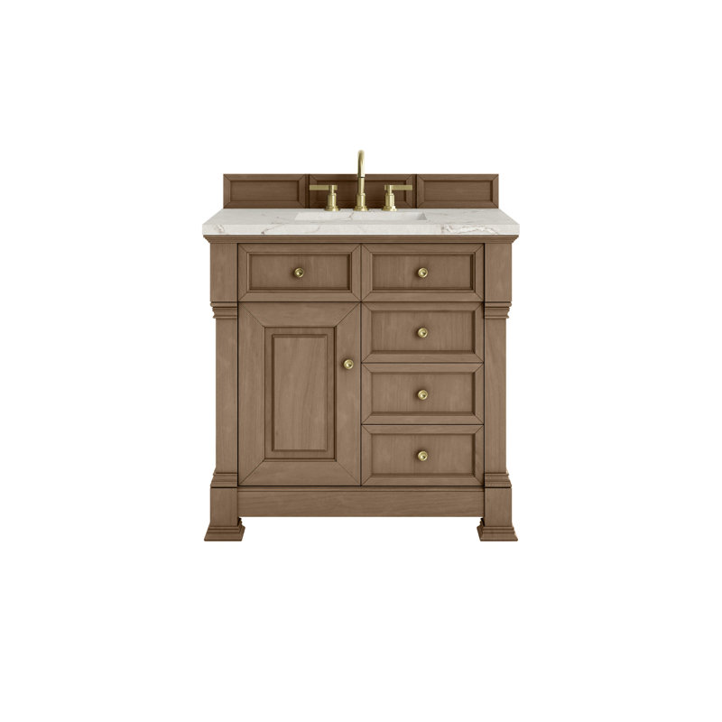 Meuble-lavabo simple 36 po avec plateau Brookfield, Pacanier, Argent victorien, À entraxe