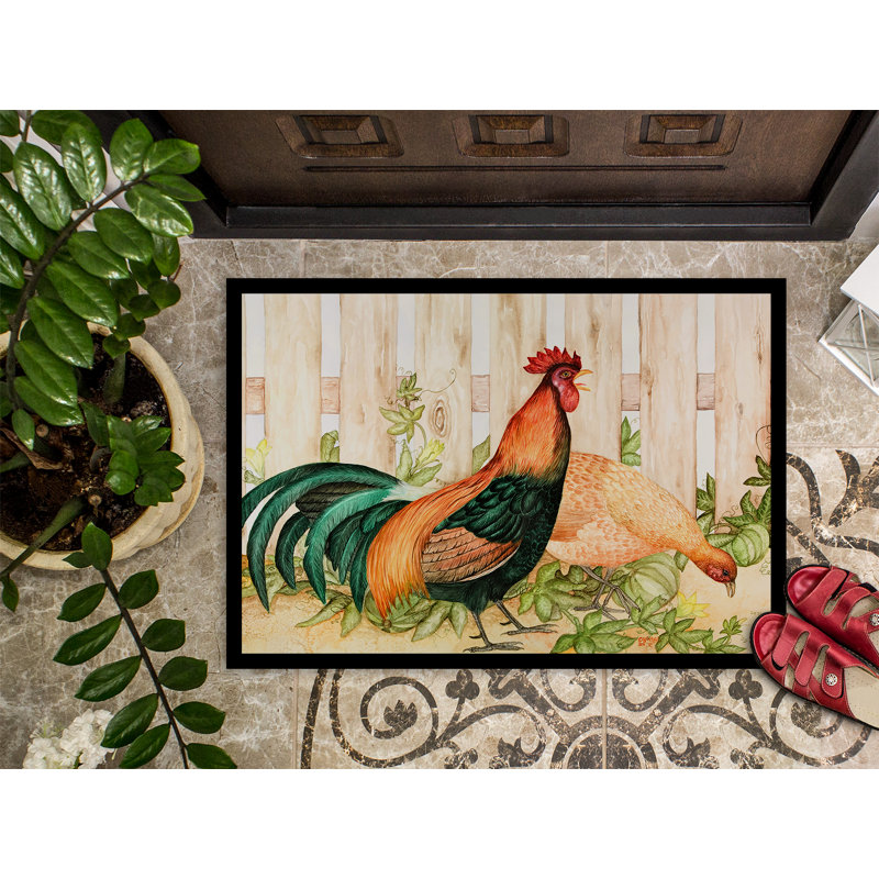 Non-Slip Doormat, Chicken And Rooster, 24" W x 36" L