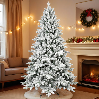 Arbre de Noël enneigé enneigé 6 pi - Arbre de Noël artificiel réaliste avec embouts à charnières et support en métal 1100 pi + pvc pour décoration des Fêtes