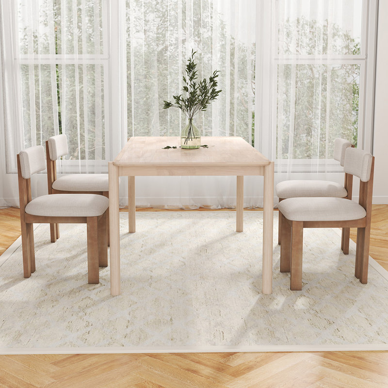 5-Piece Dining Set Modern Wooden Table & Upholstered Chair Set For Home, Kitchen, Dining Room, Beige