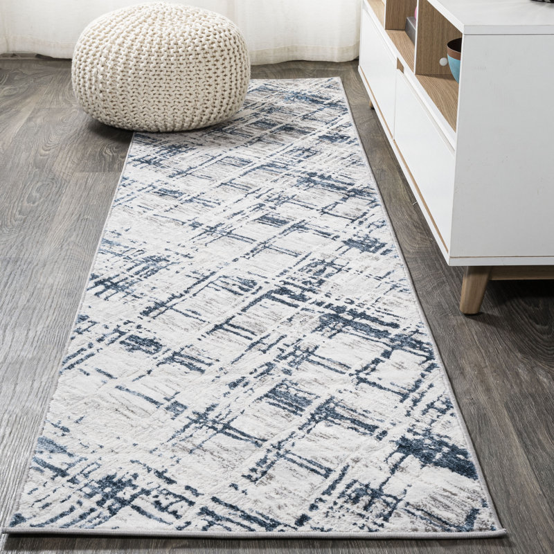 Reich Modern Abstract Gray/Blue Rug, Runner 2' x 10'