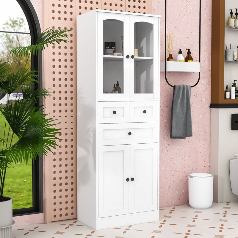 Spacious Multi-Functional MDF Cabinet with Adjustable Shelves and Glass Doors