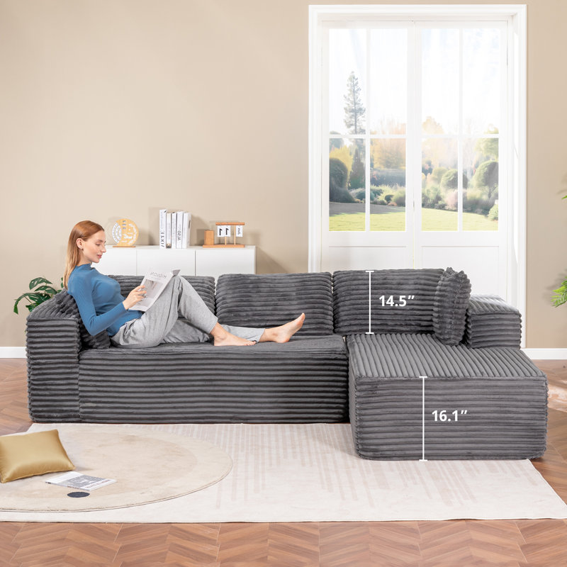 Canapé modulaire Boneless COMHOMA, Velours côtelé gris, Orienté à droite