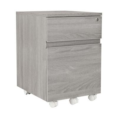 Grey Rolling Two-drawer Vertical Filing Cabinet With Lock, Hanging File Drawer & Locking Casters