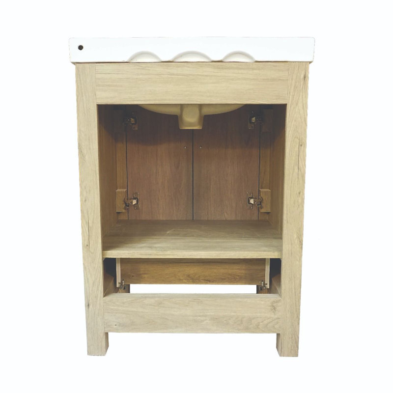 24'' Medium Brown PVC Freestanding Bathroom Vanity with Ceramic Top