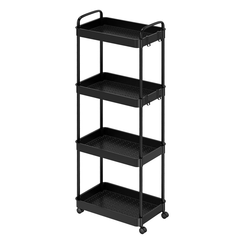 4-Tier Plastic Rolling Multifunction Cart With Handle Multifunctional Storage Trolley