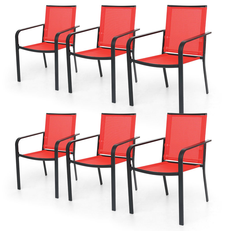 Chaise de salle à manger d'extérieur empilable (ensemble de 6), Rouge / Noir
