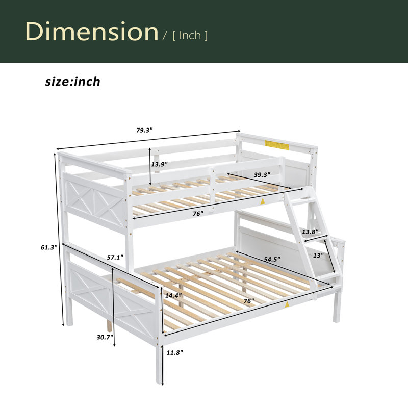 Lit simple superposé au-dessus d'un lit double avec échelle, barrière de sécurité, parfait pour la chambre à coucher, Blanc