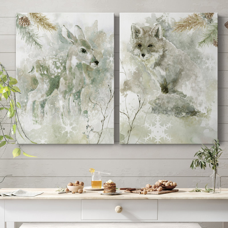 Winter Lodge Fawn - ensemble de 2 reproductions d'art, H 48 po x l 72 po x P 1 po, Toile tendue, Pas de tapis