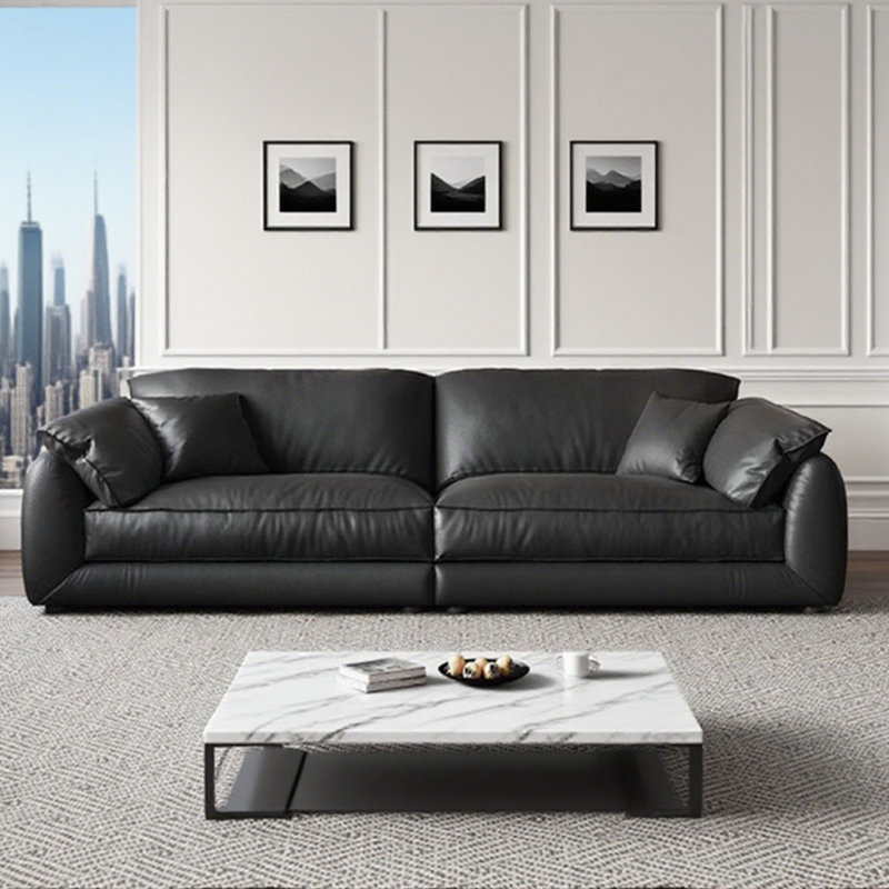 Black Genuine Leather Modular Sofa, 33.86" H x 110.24" W x 38.58" D, 4