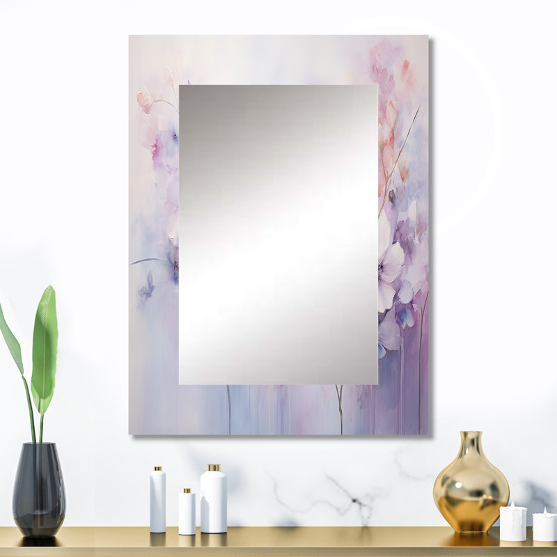 «Purple Dreamy Florals I - Botanicals», miroir décoratif mauve, impression sur métal, 32 po x 24 po