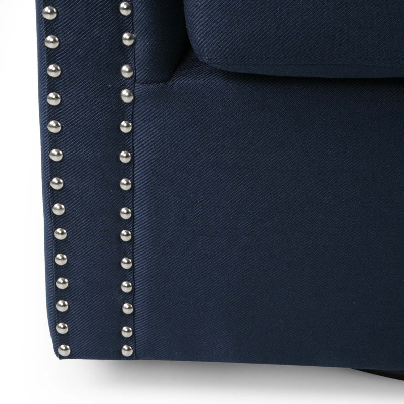 Aajaylah Upholstered Swivel Barrel Chair, Blue Fabric