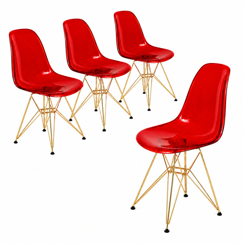 Chaise de salle à manger Northfleet, Rouge diaphane, Ensemble de 4, Doré