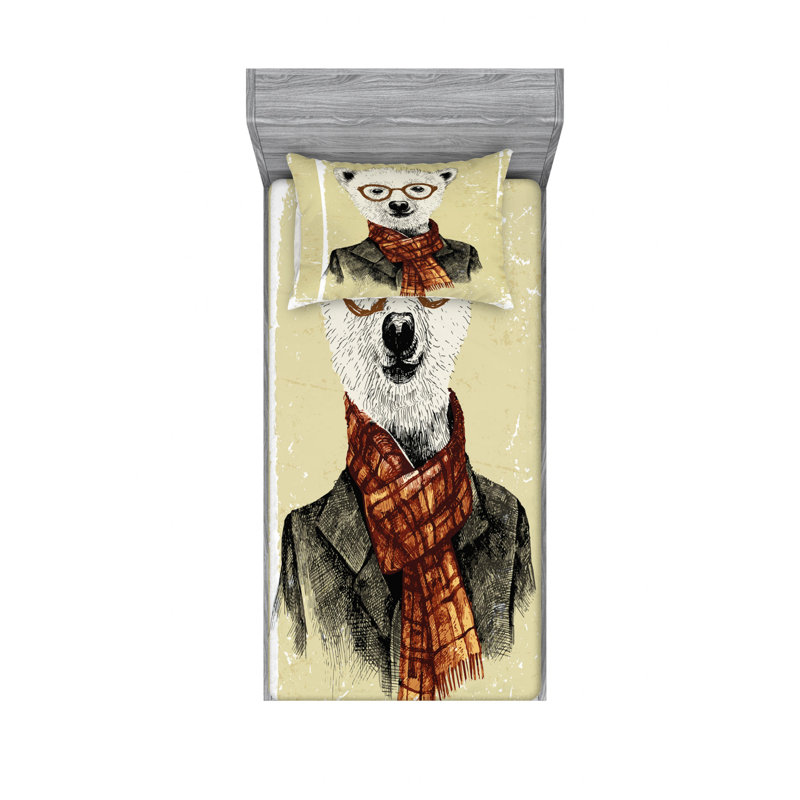 Ensemble de draps Hipster Bear, Ensemble de draps pour lit simple TG avec drap-hou