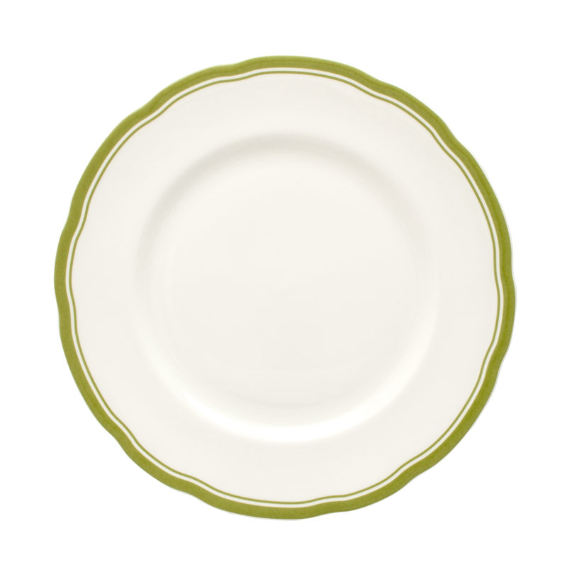 8” Scalloped Plate, Green/White