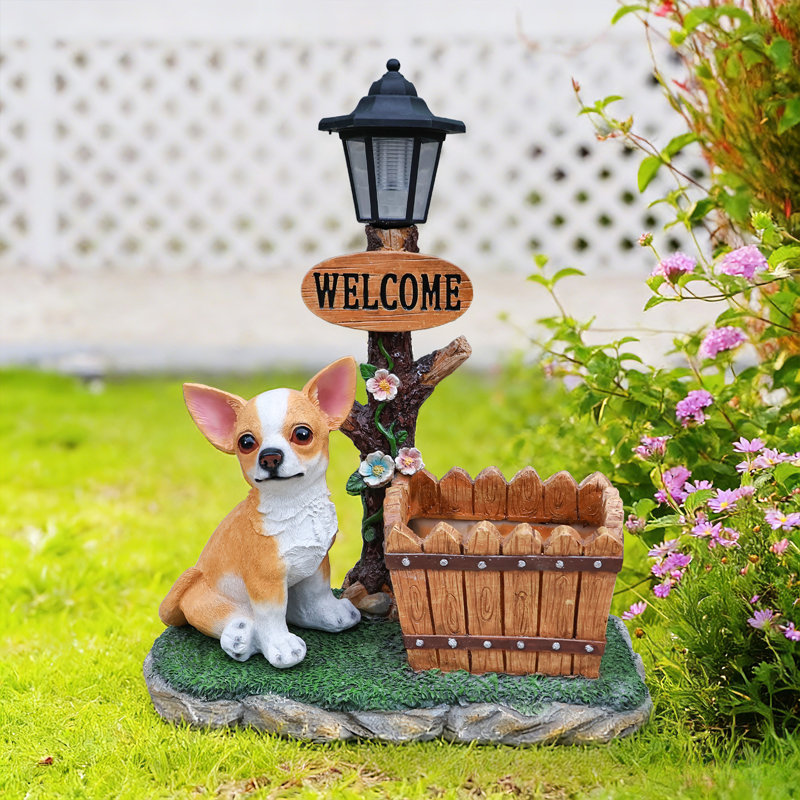 Statue de jardinière chien Chihuahua assis