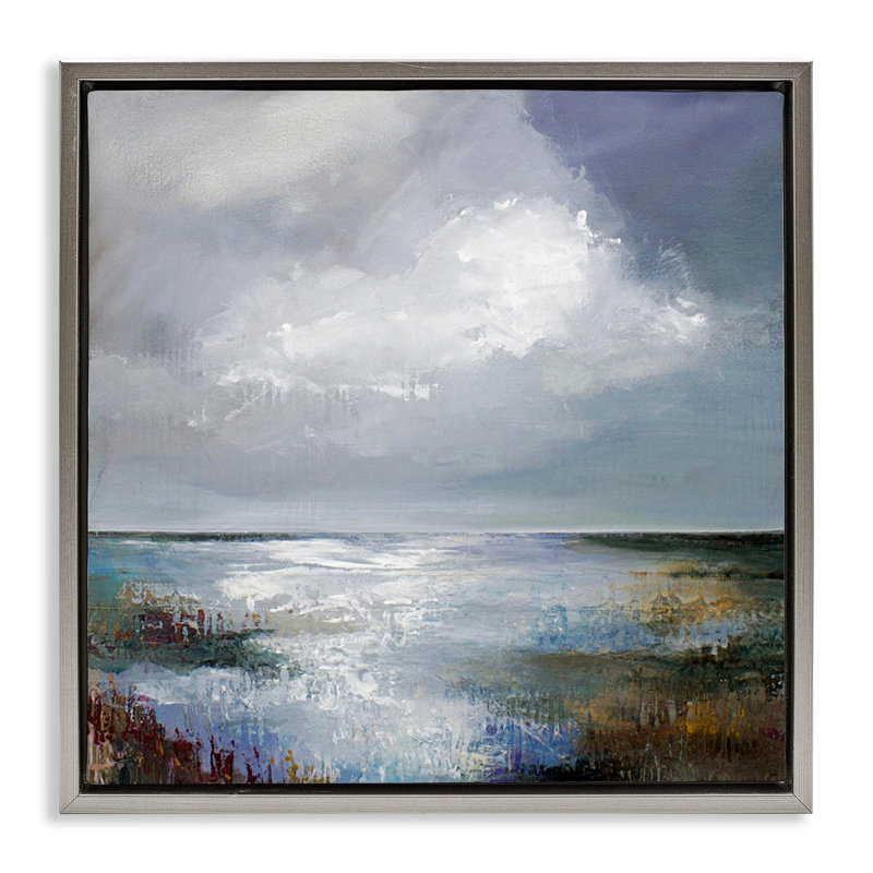 "Sun Reflection Ocean Surface", art mural encadré par Karen Hale, H 25 po x l 25 po, Cadre flottant gris lustré